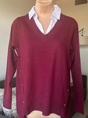 DENIM & CO Collared Two-fer V-Neck Sweater NWT
